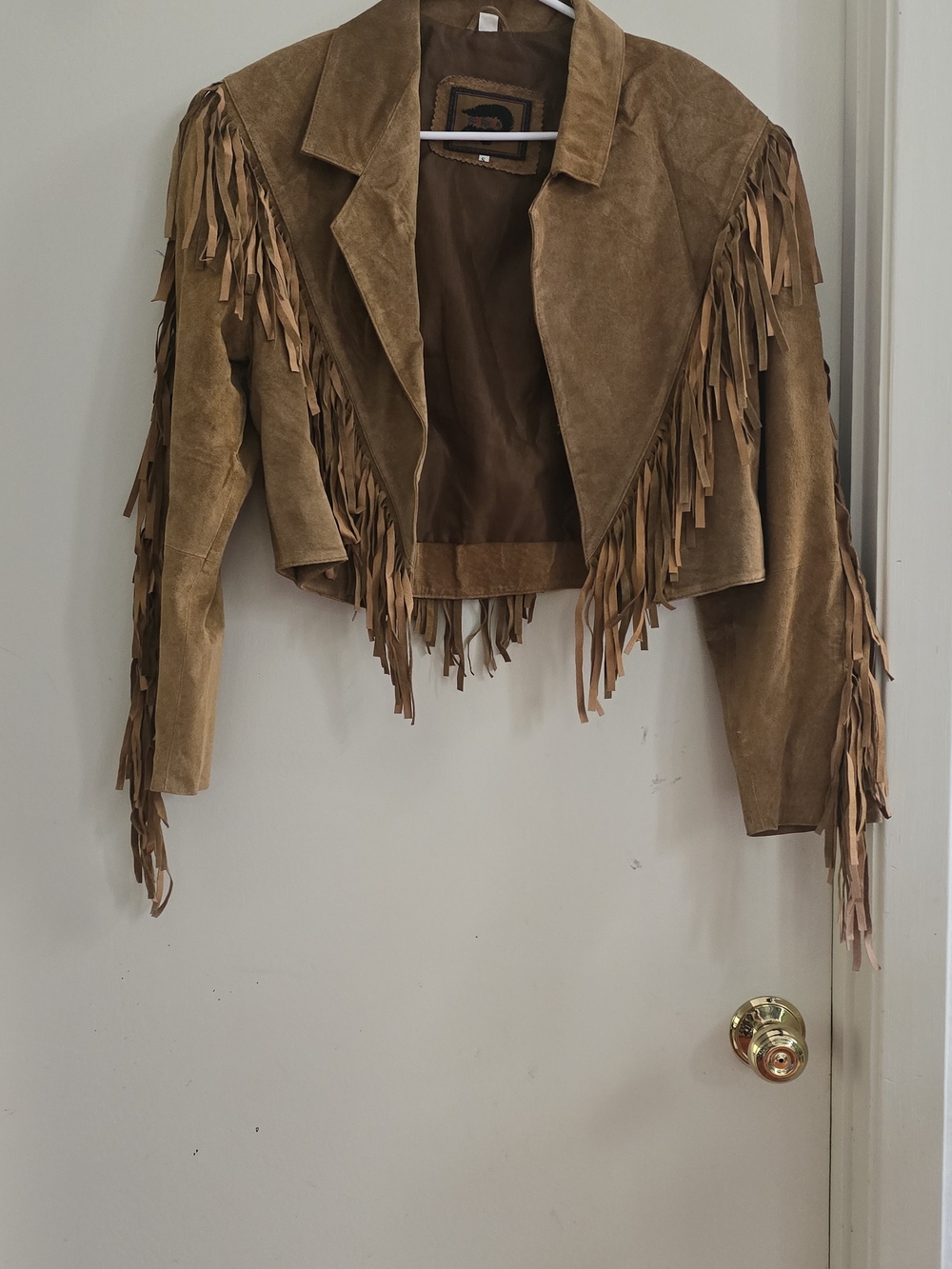 Vtg Fox Run Tan Suede Leather Fringe Jacket Cropped Western Boho Cowgirl Size S - Picture 13 of 14